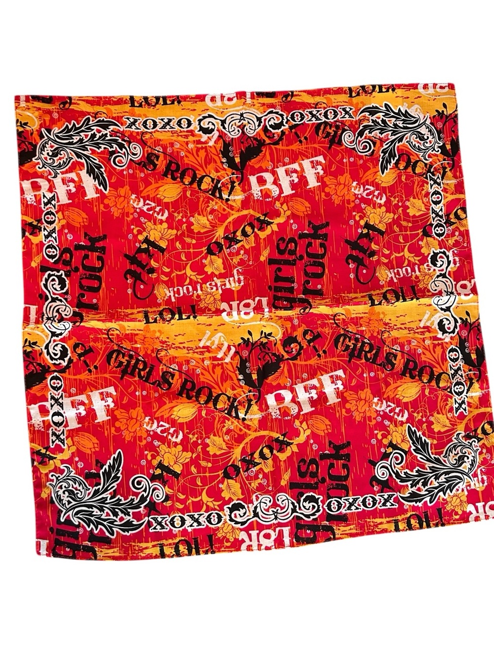 New Retro Vintage Little Brownie Baker Bandana - Red & Orange “Girls Rock”